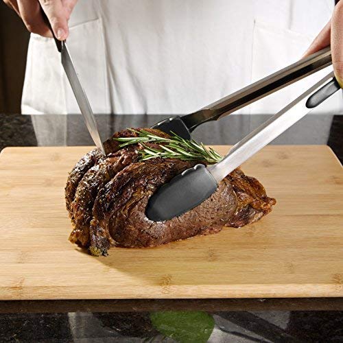 Set of Kitchen Tongs for Cooking or Grilling: Includes 7, 9 and 12 Inch Stainless Steel, Heat Resistant Locking Tongs with Silicone Tips - Perfect for BBQ, Grill or Household Cooking - 3 Pack, Black