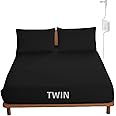 OKOHEY Grounding Fitted Sheets with 15ft Earthing Cord, Twin Size, 90% Organic Cotton + 10% Silver Fiber, Soft & Breathable Grounded Sheet for Better Sleep and Enhanced Wellness, Black