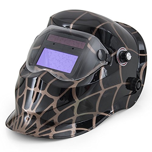 ARKSEN Adjustable Auto Solar Darkening ARC MIG TIG Welding Helmet, ANSI, Black Spider Web