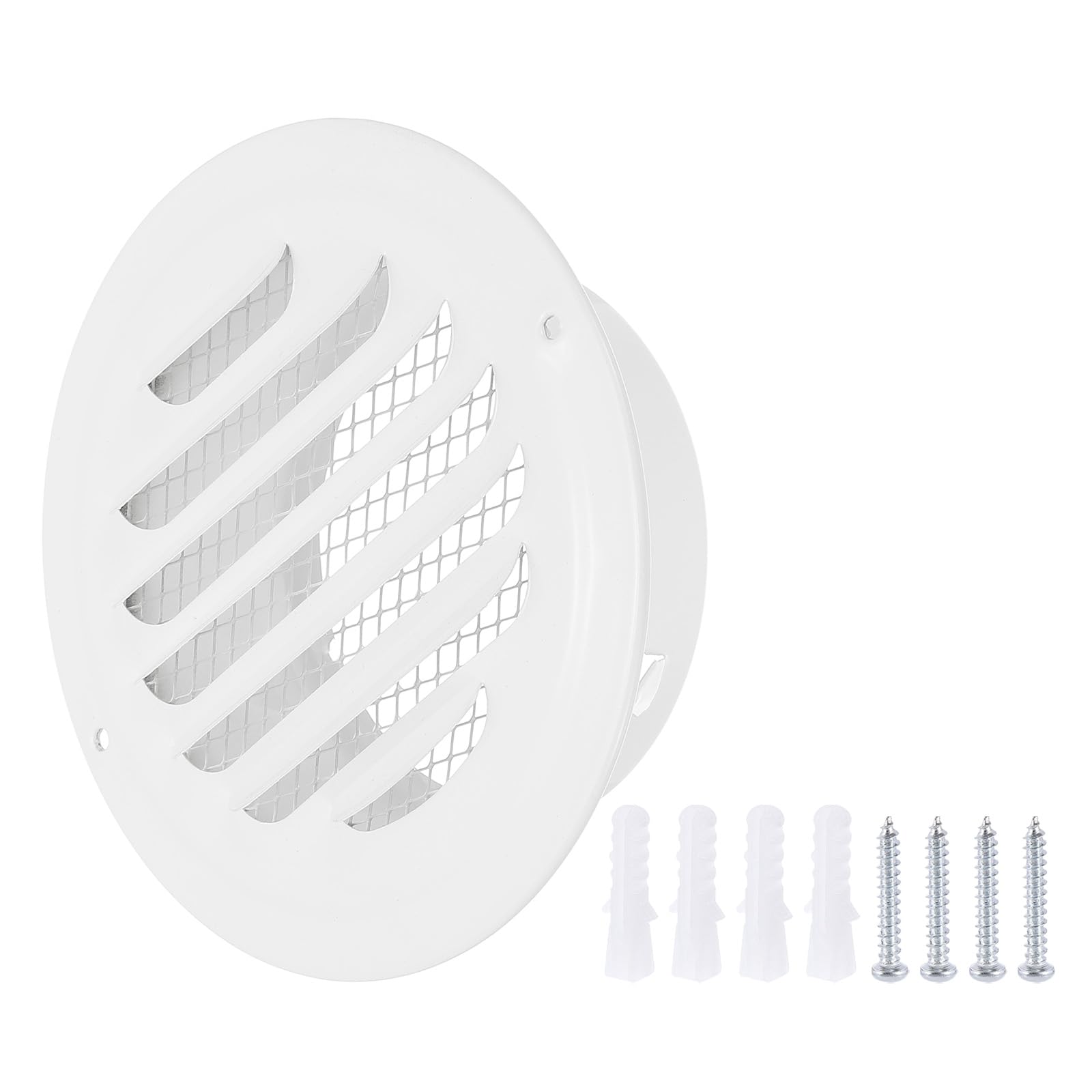 PATIKIL 4" Round Air Vent Cover, Stainless Steel Louvered Wall Inlet Outlet Grill Screen Mesh Ducting Soffit Vent with Screws for Ventilation, White
