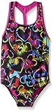 Speedo Big Girls Neon Love Keyhole Thick Strap 1 Piece, Speedo Black, 12