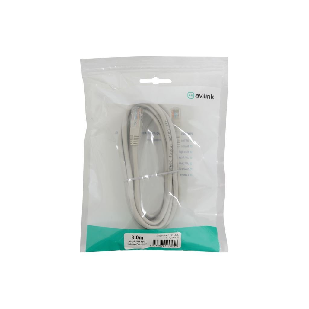 AV:LINK Avlink 113.154UK 3 m RJ45 U/UTP CCA Network Patch Cable - Grey