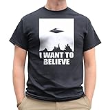 Nutees Men's I Want To Believe Alien XFiles Ufo T Shirt Black Large