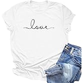 NIUBIA Women's T-Shirt Graphic Tees Love Printed Casual Short Sleeve Tops Summer Loose Fitted Top
