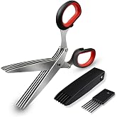 5 Blade Herb Scissors Kitchen Herb Shears Cutter Multipurpose Cutting Shear with 5 Stainless Steel Blades &amp; Safety Cover &amp; Cleaning Comb Salad Sizzors Cilantro Chive Parsley Onion Scissors (Black Red)
