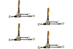Mytee Products (4 Pack) 3/8" - 1/2"Easy Ratchet Chain Binder with Grab Hooks & 6000 lbs WLL - Heavy Duty Tie Down Ratchet Load Binder for Flatbed Trailers & Trucks