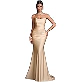 AOSHABABI Women's Cocktail Dresses Elegant Black Strapless Slit Mermaid Evening Dresses for Wedding Guest