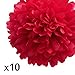 10pcs Red Tissue Hanging Paper Pom-poms, Hmxpls Flower Ball Wedding Party Outdoor Decoration Premium Tissue Paper Pom Pom Flowers Craft Kit
