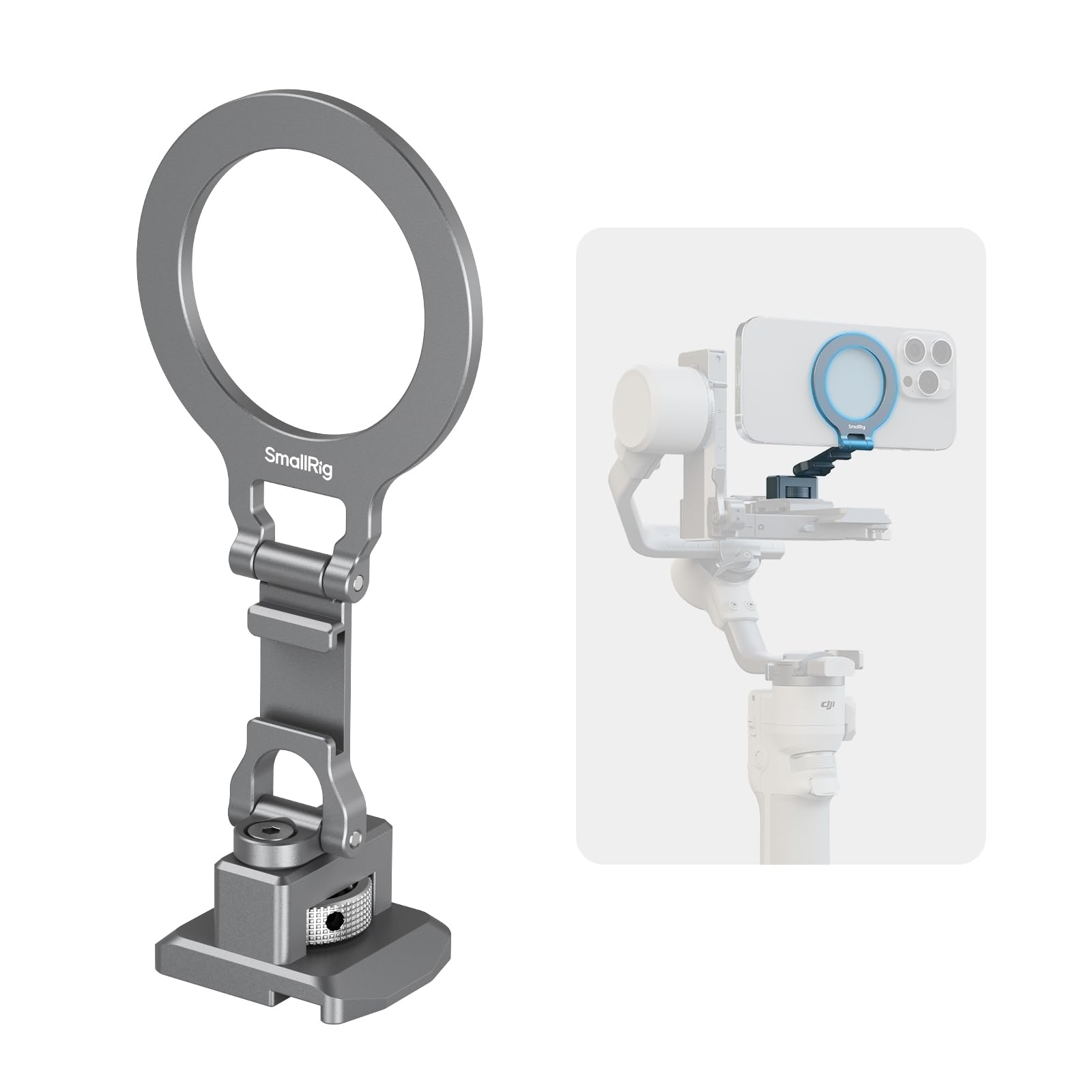SMALLRIG Metal Phone Mount with Baseplate for Arca-Standard, Compatible for DJI RS 4 Mini, Smartphone Support with Cold Shoe Mount, Phone Tripod Mount for iPhone 17/16/15 Series etc. - 5339