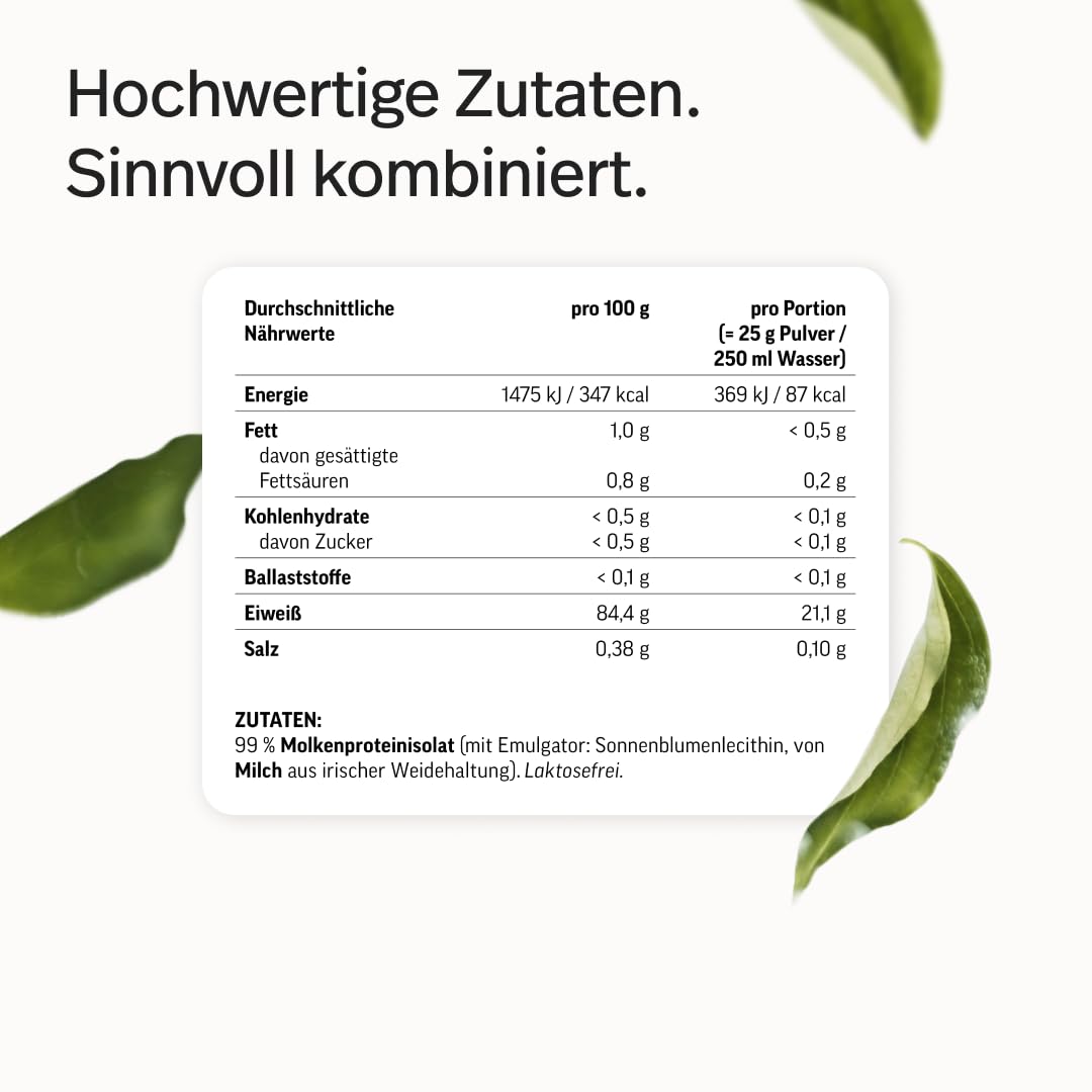 edubily® Whey Protein Isolat - Laktosefrei - Sehr gut lösliches Eiweißpulver ohne Kohlenhydrate & Zucker - Aus irischer Weidehaltung (750 g, Neutral) 9