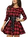 Allegra K Women's Christmas Plaid Dress Long Sleeve Button Down Belted Mini Shirtdress Small Red