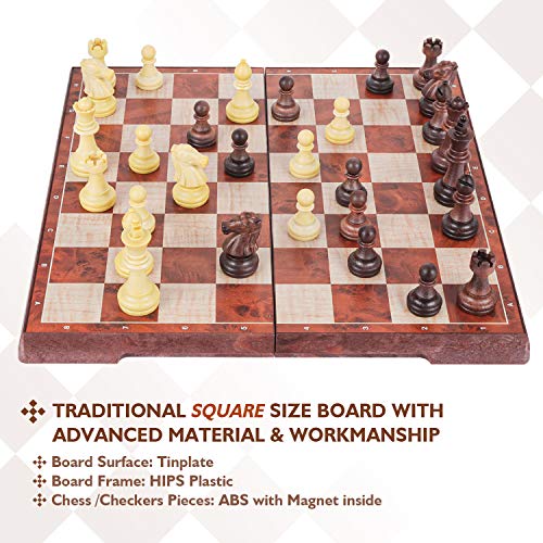 Peradix Chess Checkers Set 2 in 1, Magnetic Chess Pieces with 3 Storage Bags, Portable Travel Folding Board Game, Big Size, Educational Learning Toys for Kids Adults, Birthday