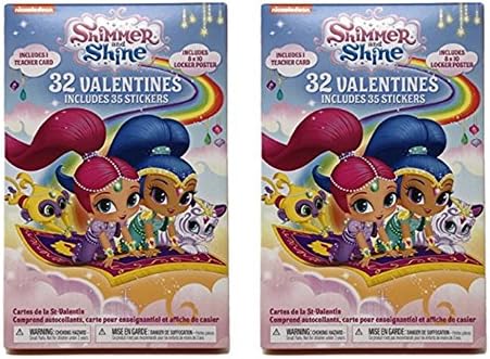 Shimmer and Shine 32 Valentines, 35 Stickers, 1 Teacher Card and 1 Locker Poster (Bundle of 2 Totals 64 Valentines, 70 Stickers, 2 Teacher Cards &amp; Locker Posters)