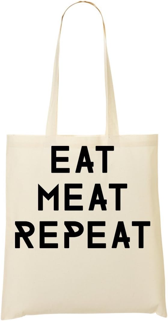 Eat Meat Repeat Funny Typography Shopping Tote Bag