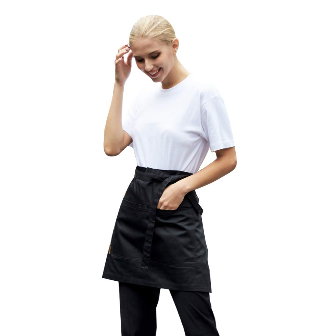 LissomPlume Unisex 2 Pockets Waist Apron Restaurant Bistro Works Half Aprons 70X45cm Black