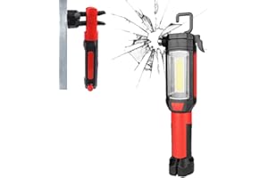 Maksone 9-in-1 Emergency Auto Tool with Flashlight, Window Breaker & Seat Belt Cutter, Magnetic LED Work Light with Hook for Car Repair, Camping, and Emergency Use (Battery Included) (1 Pack)