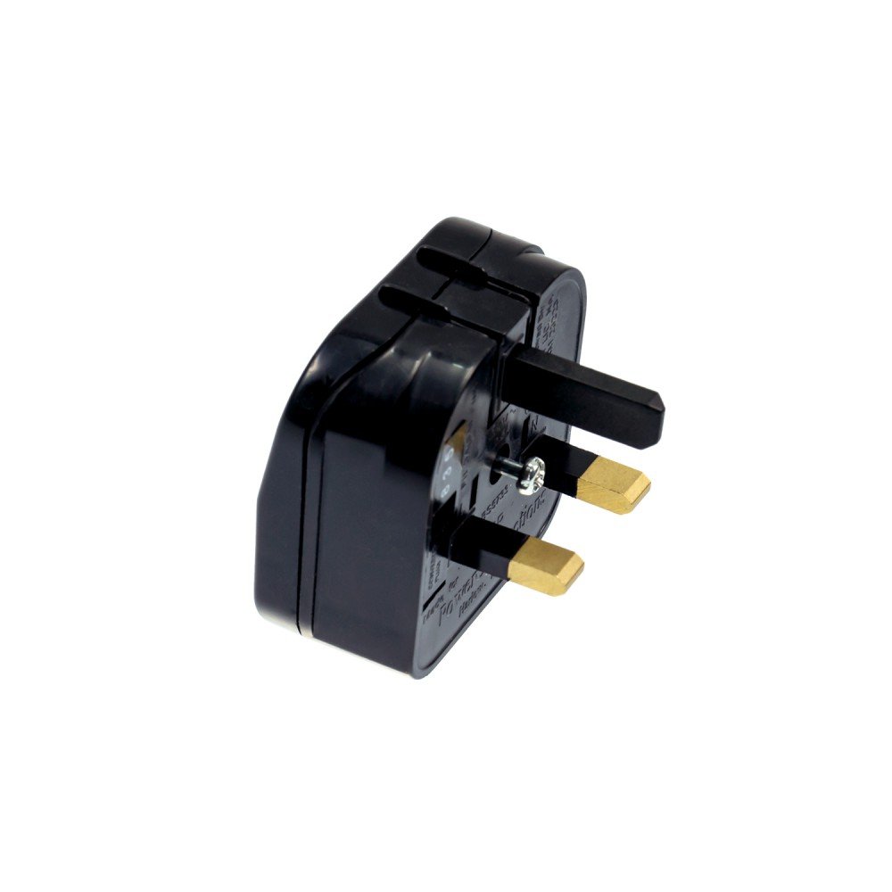 Black ECP Mains UK Converter Adapter Plug 2 Pin Euro To UK 3 Pin 3 Amp