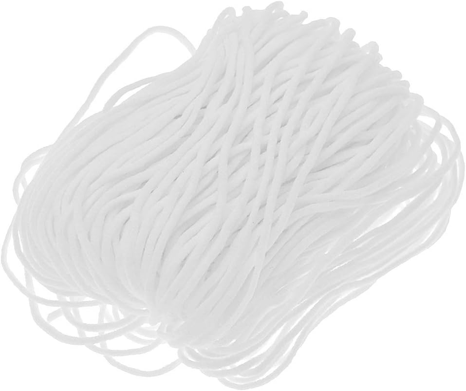 Focalmotors 1/8 Inch Width Braided Elastic Band White Elastic Cord High Elasticity Knit for Sewing Crafts DIY, 55 Yards
