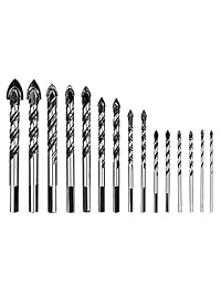 K Kwokker - Juego de 15 brocas para mampostería (3 a 0.630 in, carburo de tungsteno, punta en forma de paleta, triángulo, aleación profesional, para vidrio, metal, azulejos, hormigón, ladrillo, plástico, madera y mármol)