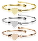 Komene Triple 3 Titanium Steel Cable Wire Cuff Twisted Bangle Bracelet Set for Women Teen Girls, Silver/Golden/Rose Golden