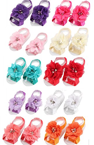 Toptim Baby Girl's Barefoot Sandals Flower for Newborn Toddlers (0-3T) (10 Colors)