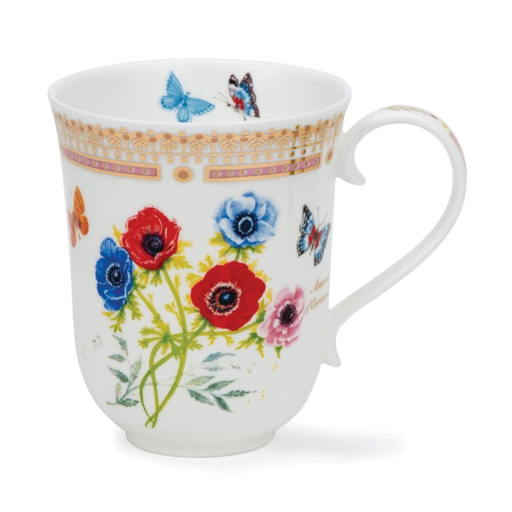 Dunoon Braemar 0.33 L Fine Bone China Floral Mug Botanica Anemone or Rose with Gold Detailing (Anemone)