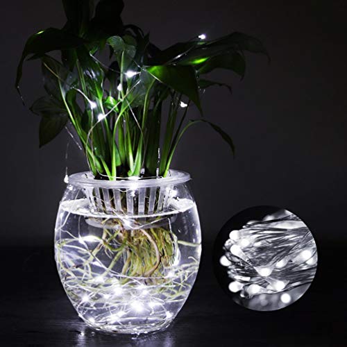 Battery Powered Fairy String Lights[Remote & Timer] 5M 50LEDs on Silver Wire Decorative Lighting Waterproof for Outdoor and Indoor Party Wedding Birthday Home Bedroom White[Energy Class A+]