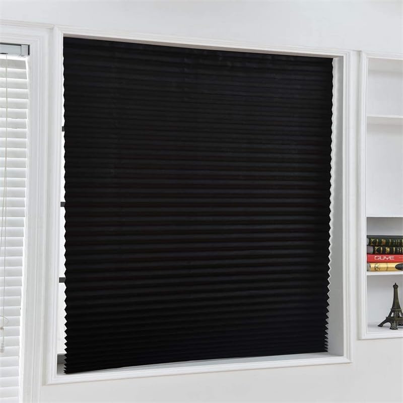 Temporary Blinds/Stick On Blinds for Windows With Clips - Pleated Shades Paper Blind Light Filtering - Shade For Bedroom, Bathroom, Kitchen - Temporary Shade Blinds- 92cm X 180cm (Black, 4)