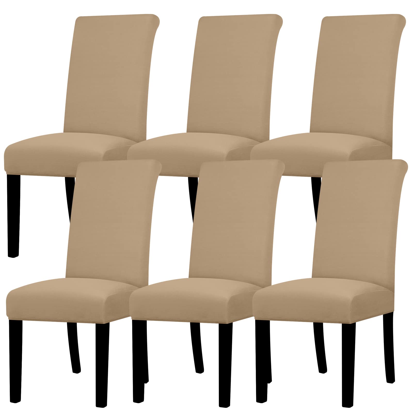 Lellen Dining Chair Covers Set of 6, Stretch Chair Covers Dining Chair Slipcovers Removable Washable Reusable Home & Kitchen Decor Protector Dining Room Chair Covers,Camel