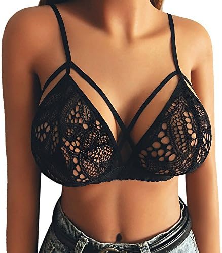 BOOMJIU Women's Harness Bra Strappy Cage Lingerie Hollow Out Bra Lace Bralette Push Up Top Black