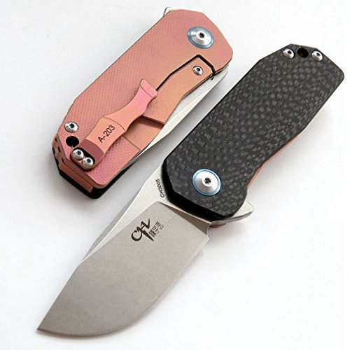 Eafengrow CH3005 Folding Camping Knife Titanium Carbon fiber Handle AUS-8 Steel Blade Outdoor Flipper Hunting Pocket knives EDC Tools (brick red)