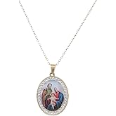 YWLI Miraculous Medal, Religious Gifts for Women, Golden Stainless Steel Necklace Inlaid Zircon Pendant, Fashion Religious Jewelry, Gifts for Women