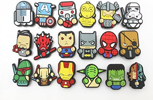 18pc Cute wars star &amp; super hero shoe Charms Fits Croc Shoes &amp; Bracelet Wristband