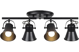 KEESFU 4-Light Track Lighting Kit,Black Semi Flush Mount Ceiling Light with 4 Rotatable Light Heads,Modern Accent Lighting for Livingroom,Bedroom,Hallway,Art Wall,Bathroom,Kitchen.(4-Light)