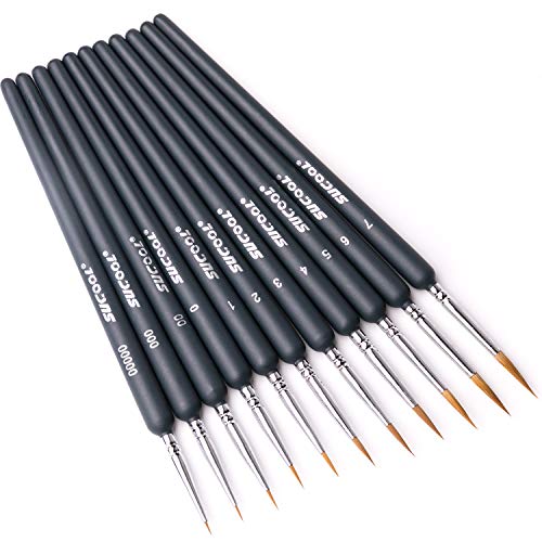 Professional Detail Paint Brush Set of 11 pcs, Miniature Brushes for Detailing & Art Painting - Acrylic, Watercolor, Oil - Models, Airplane Kits, Nail Painting