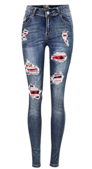 checkered distressed jeans