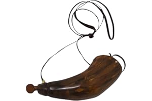 M/S. SIXTH SENSE Traditional Natural Buffalo Horn's Reproduction Powder Horn - Civil War, Re-Enactment, Oval Shape Powder - 20 Cms. Included Wooden Cap & Coork (Fire Burned Oval-18)