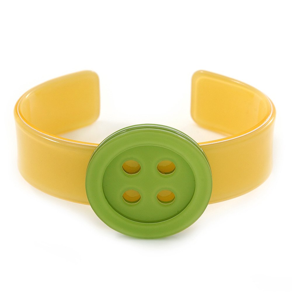 Avalaya Yellow, Light Green Acrylic Button Cuff Bracelet - 19cm L