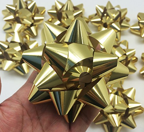 PEPPERLONELY Brand 12PC Peel & Stick Bright Metallic Foil Christmas Confetti Gift Star Bows 4-1/4