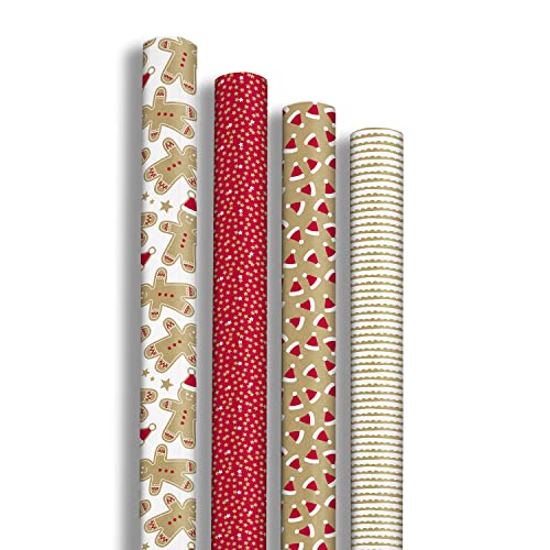 Clairefontaine 223897AMZC - One Box Of 12 Rolls Of Gift Paper - Kraft Paper 70g - Dimensions : 2 x 0,70m - Patterns : Gingerbread and Christmas Holidays