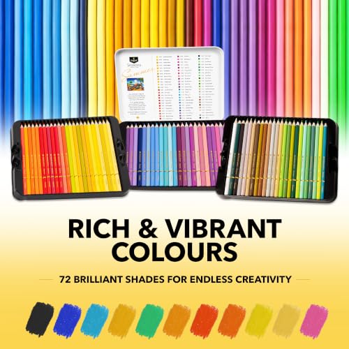 Castle Art Supplies 72 Summer Coloured Pencils | Soft and Smooth Leads Wax Based Pencils | Summer Palette for Adult Artists | Organized in Display Box | Seasons-Collection