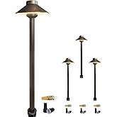 COLOER Brass Low Voltage Pathway Lights 4-Pack with 3W LED G4 Bulb (602B) | 9-17V 2700K AC/DC Heavy Duty LED Path Lights Outdoor Wired, 6.13'' Shade 22.88'' Tall, China Hat Landscape Lighting, Bronze
