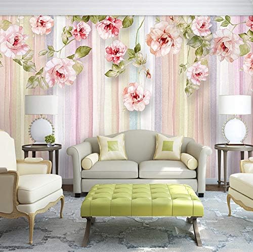 3D Decorations Murals Wall Stickers Wallpaper European Style Rose Flower Living Room Sofa Bedroom Background Striped Art Girls Tv (W)250X(H)175Cm