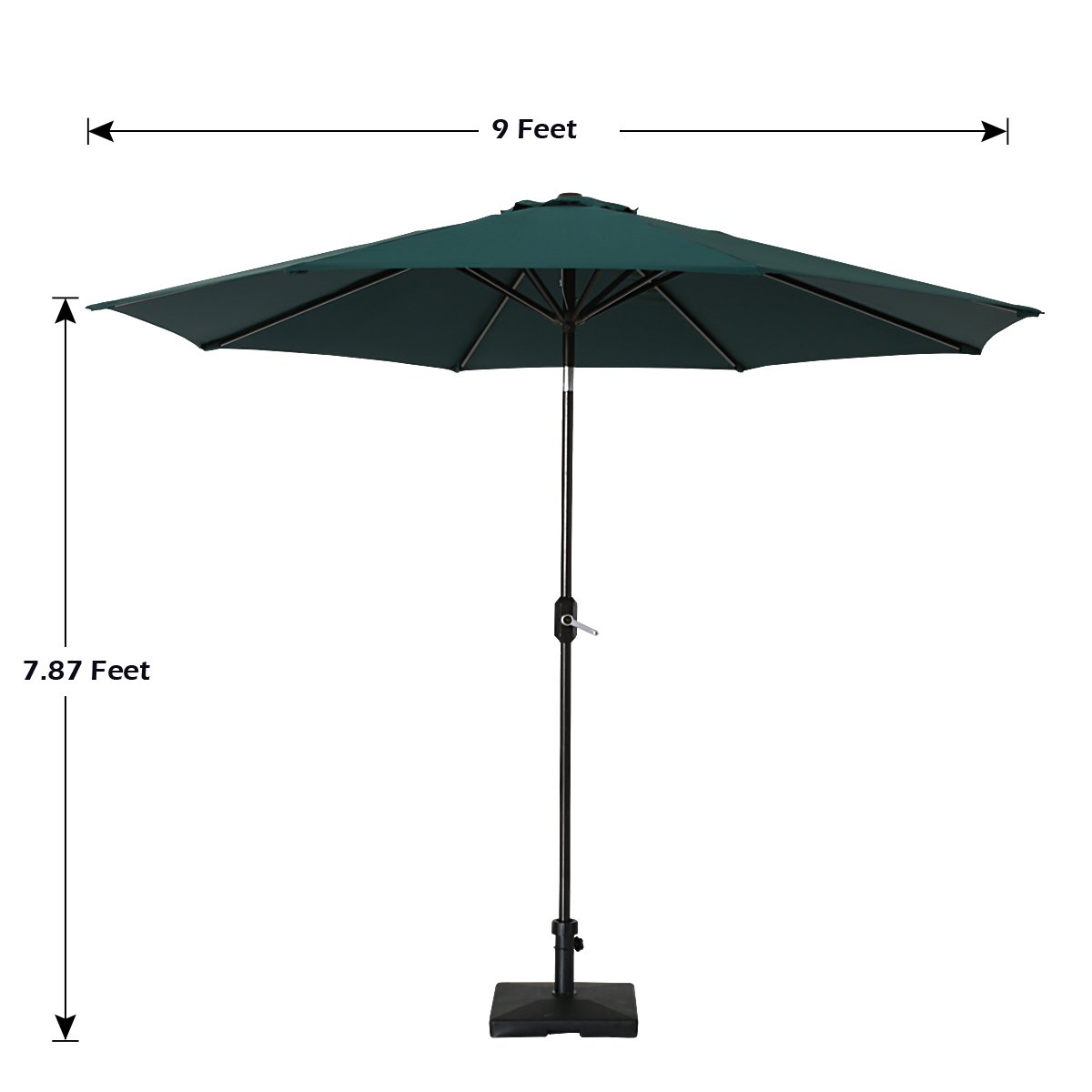 SUMBEL Outdoor Umbrella 9 Feet Aluminum Market Umbrella Table Umbrella with Push Button Tilt for Patio, Garden, Deck, Backyard, Pool, 100% Polyester, Green
