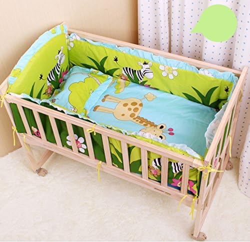 CUTI 5 Pieces Cartoon Pattern Baby Nursery Crib Bedding Set with Bumper Christmas Gift for Toddler Boys Girls (fits crib 110x65cm, Style 1)