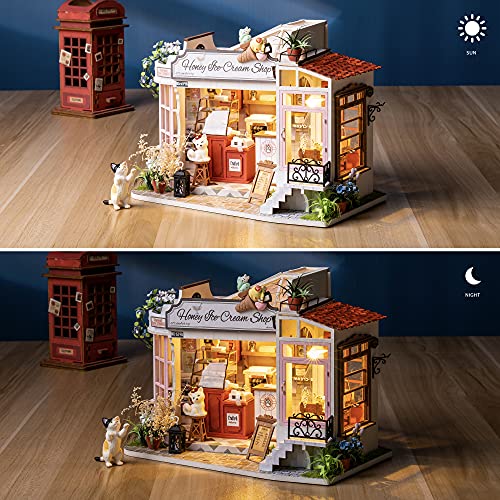 ROBOTIME Dollhouse Miniature with LED Wooden Miniature Craft Kits for