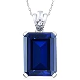 Gem Stone King 15-20 Cttw Gemstone Birthstone and White Topaz Pendant Necklace for Women | 925 Sterling Silver | Emerald Cut 18X13MM and 1.8MM Accent | 18 Inch Chain | Fine Jewelry for Her Mom Wife