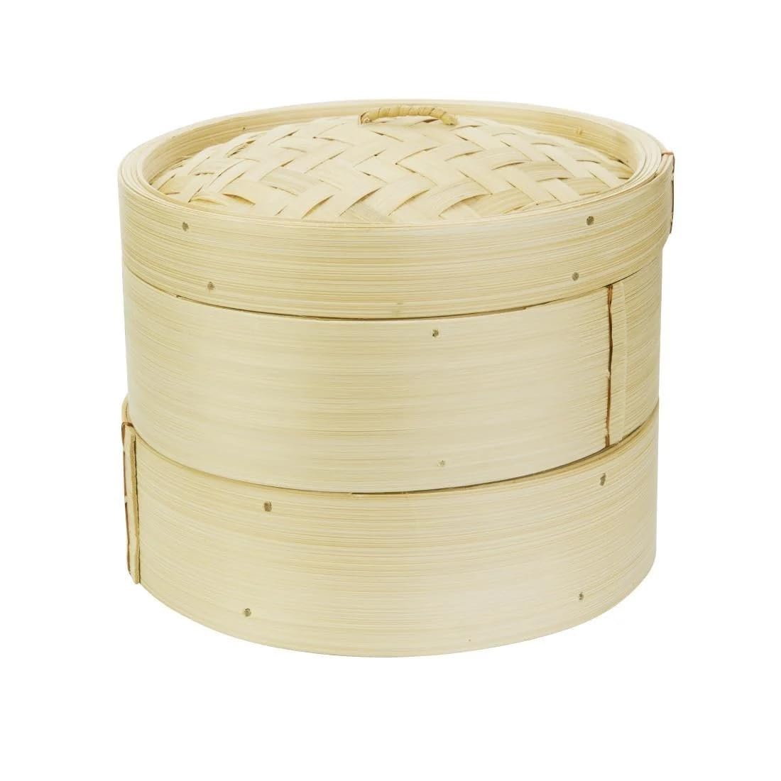 Vogue Bamboo Food Steamer 203 mm Diameter, Natural Bamboo Wood Colour, 2-Tier Design, Tight Fitting Lid, Asian Cuisine, K303