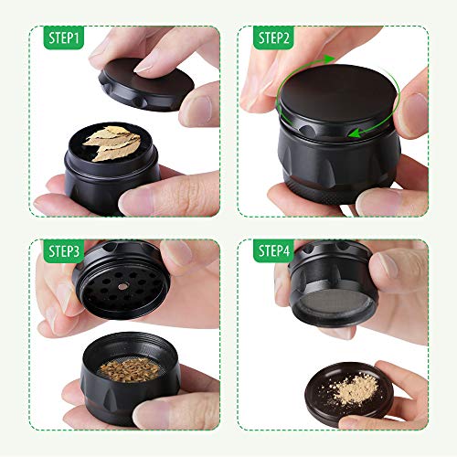 iRainy G2 Pro 2.3 Inch Spice Herb Grinder 4 Pieces with Pollen Catcher (Black)