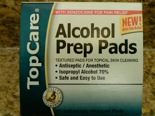 Topcare Alcohol Prep Pads, With 6% benzocaine for Pain Relief.